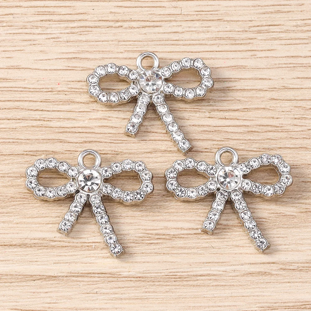 Tusember 5 Stück Niedliche Kristall-Metall-Schleifenanhänger für Halsketten, Ohrringe, Armbänder, DIY-Schmuckherstellungszubehör – Detail 3