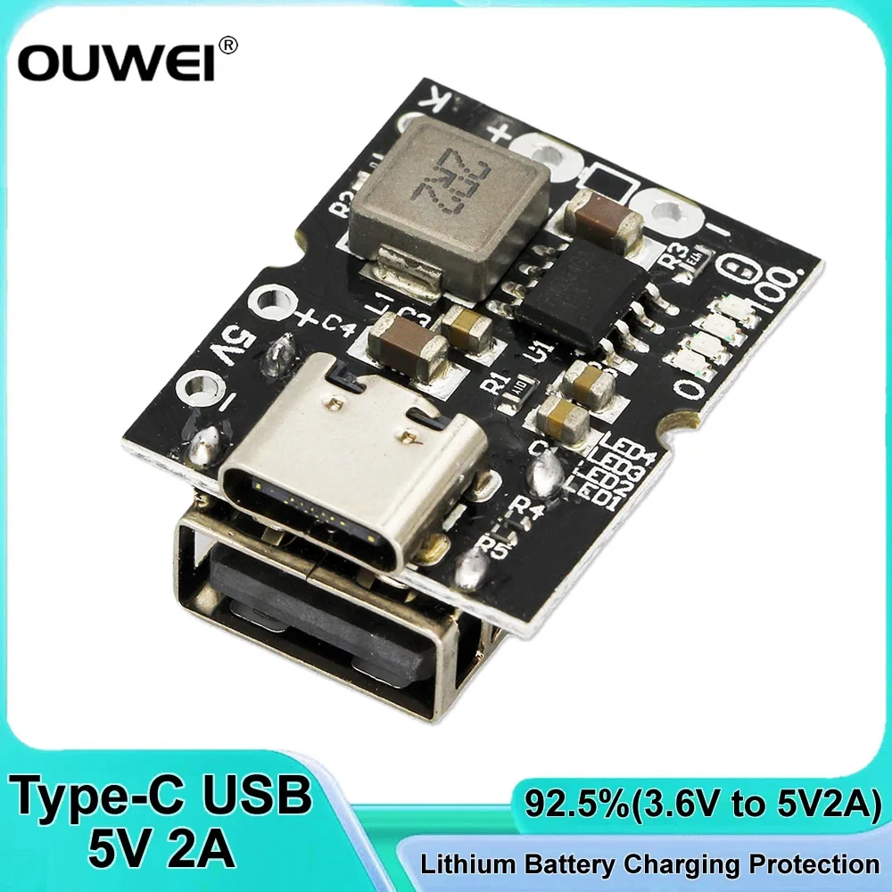 Type-C USB 5V 2A Step-Up Boost Converter Power Module Lithium Battery Charging Protection Board LED Display USB For DIY Charger 