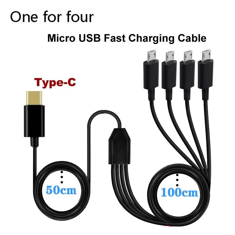 4 In 1 Type C To Micro USB Fast Charger Cable 4 Port Micro USB PD Charge Cable For Samsung Xiaomi phone Tablet Power Bank & More