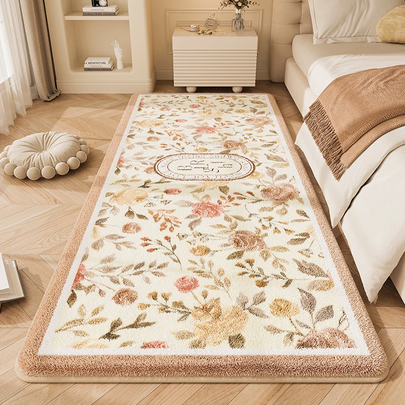 

Pastoral Flower Bedroom Bedside Non Slip Carpet Light Luxury Highend Fluffy Carpets 2024 New Bedroom Waterproof Anti Fouling Rug