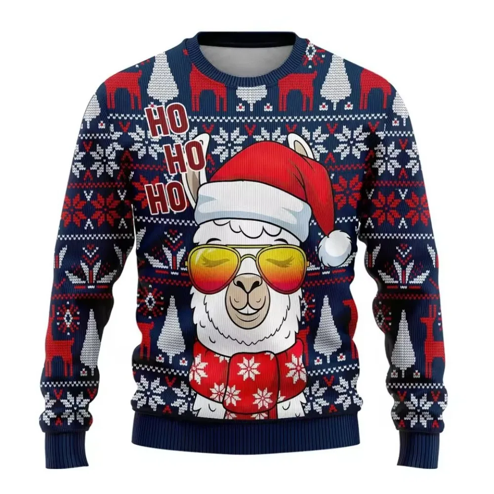 مضحك الكرتون الكلب الرسم القبيح عيد الميلاد جولة الرقبة سترة مريحة الرجال امرأة الملابس البلوفرات سترة للجنسين #4