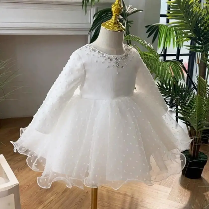 2024 New Children's Princess Evening Gown Bow Beading Design Kids Wedding Birthday Baptism Party Girls Dresses For Eid A3527