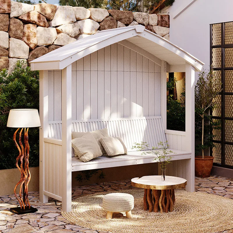 Outdoor courtyard preservative wood seat gazebo garden terrace leisure solid wood sunshade pavilion outdoor assembled wooden hou