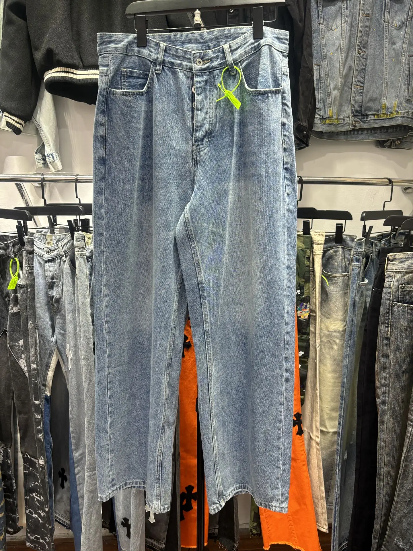 

Американские широкие джинсы в стиле ретро, свободный крой, мужские и женские повседневные джинсовые брюки прямого кроя, повседневная одежда на пуговицах со средней талией