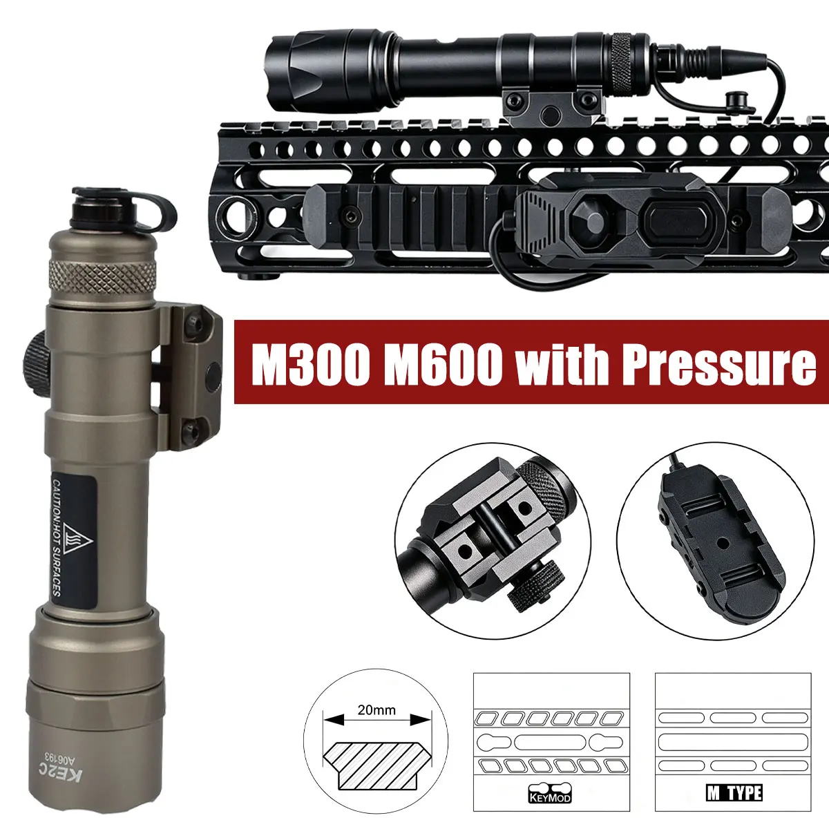 M300 M600 Surefire Flashlight With AXON Dual Function Remote Pressure Switch Fit 20mm Rail Keymod ML-K Tactical Airsoft Light