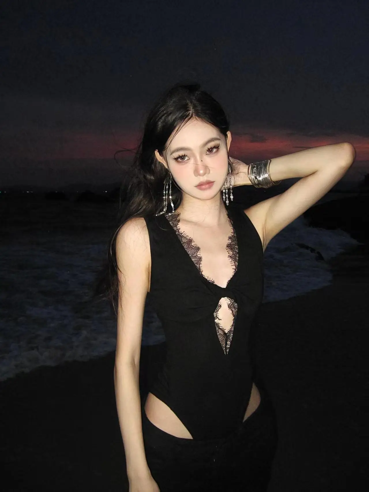 

Sexy Lace Splice Hollow out Svel One-Piece Suit Women's Summer Faion Streetwear Slim Fit V-Ne Bodycon Top And Bot