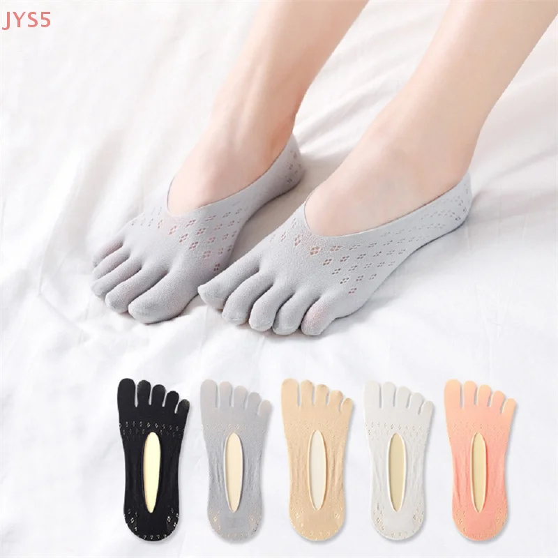 1 Pair Women's Fashionable Thin Boat Socks Ladies Invisible Silicone Non-slip Five-finger Socks Orthopedic Compression Socks