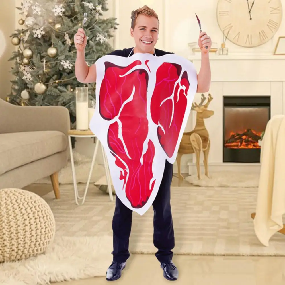 

Funny Party Costume Fake Steak Neck-hanging Costume for Halloween Party Cosplay Stage Performance Bright Color Loose Clothing