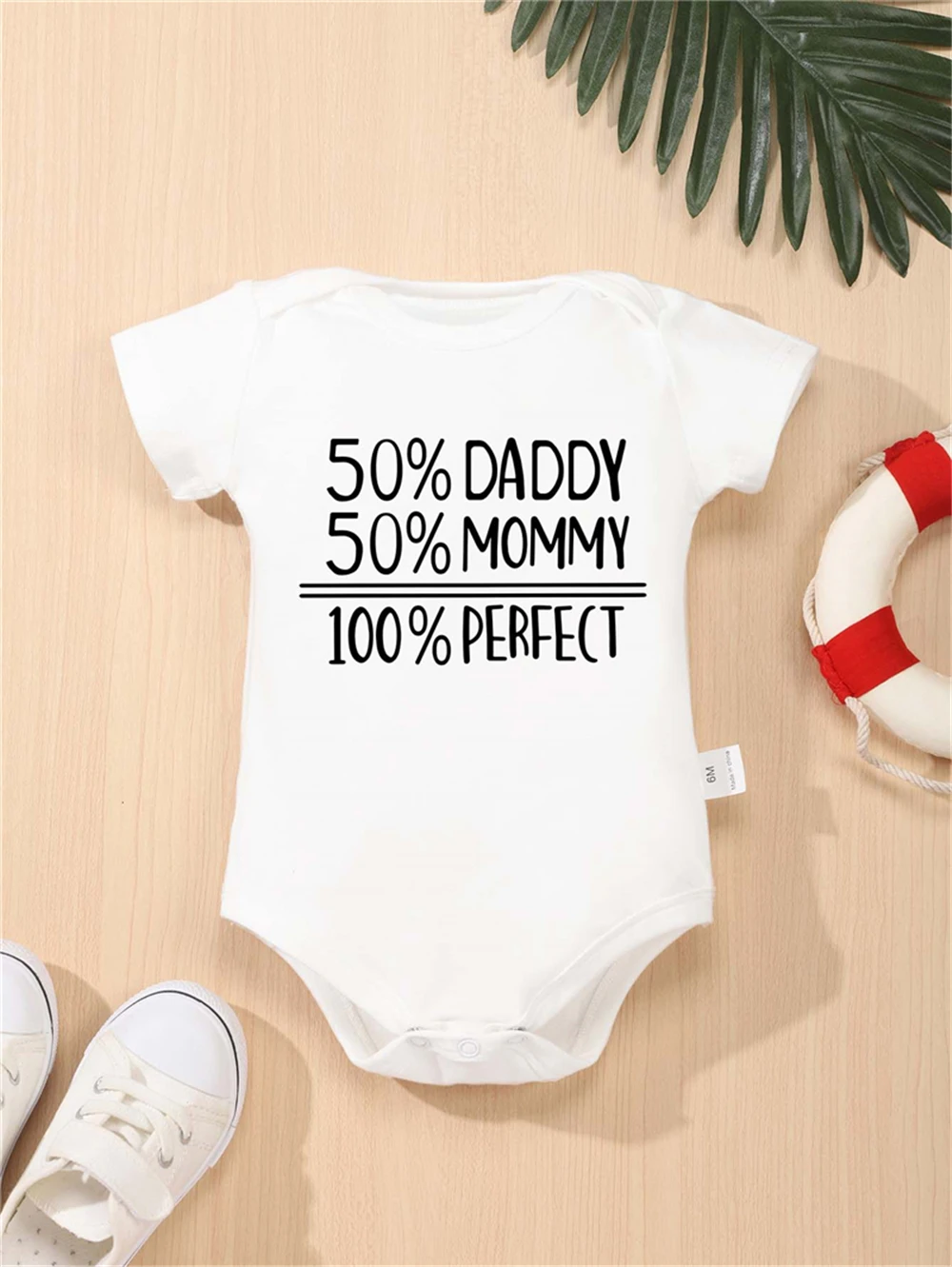 50% DADDY 50% MOMMY 100% PERFECT Letter Print Baby Romper