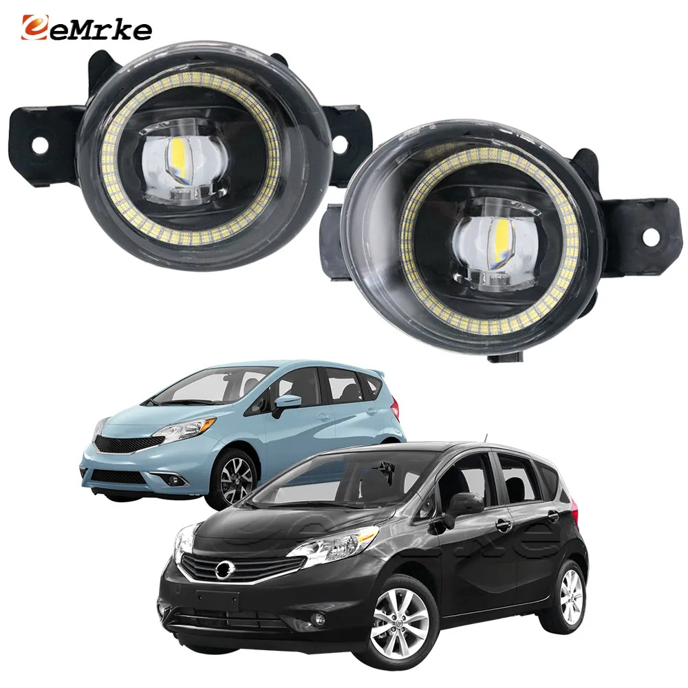 1-Pair Led Angel Eye DRL Daytime Running Light Car Fog Lamp Assembly Head Lights for Nissan Note, Versa Note E12 2014 2015 2016