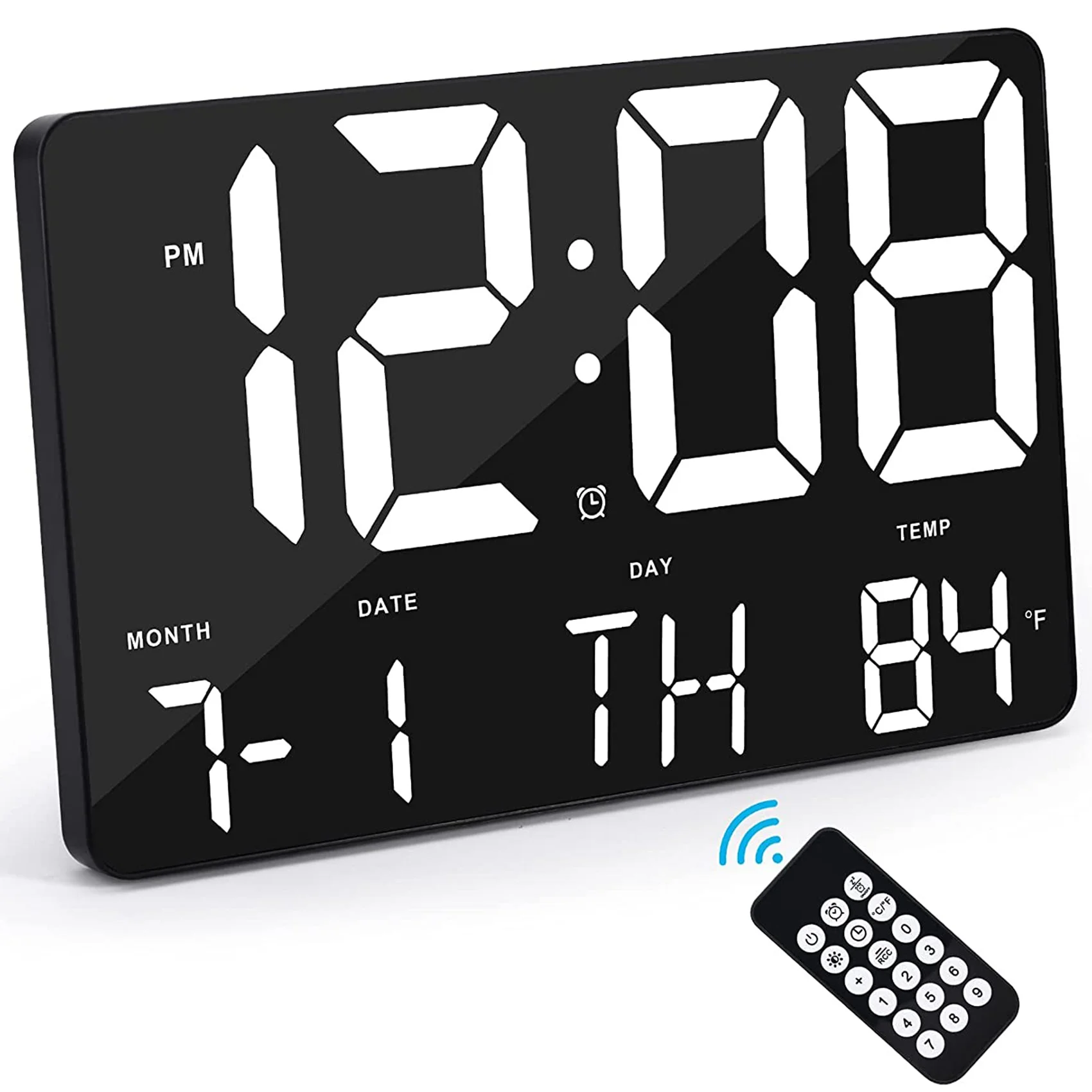 Digital Wall Clock Large Display Alarm Clock with Wireless Remote Control LED Wall Clock with Date and Temperature-B