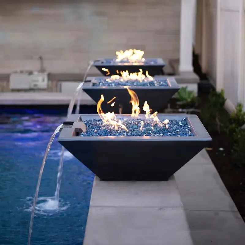 GFRC Fire and Water Bowl for Swimming Pool Fire Pit Waterfall Pool Fire Bowl with Remote Control