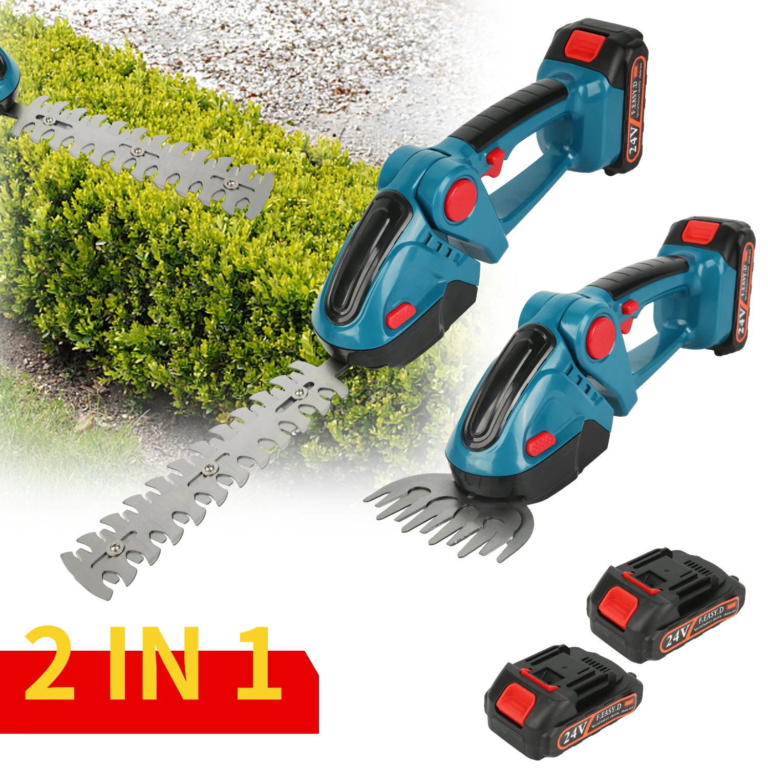 Tagliasiepi e tosaerba portatile 2-in-1 senza fili, con motore a spazzole e velocità di 20.000 giri al minuto, set di tagliacime con batteria per giardinaggio, prato e cortile.