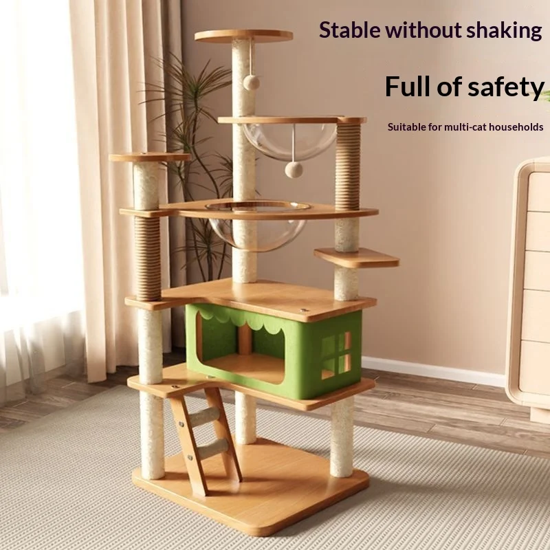 

Multi-Level Cat Tree with Space Capsule & Jump Platform, Integrated Cat Bed & Toy, All-Season Space-Saving for Indoor Cats