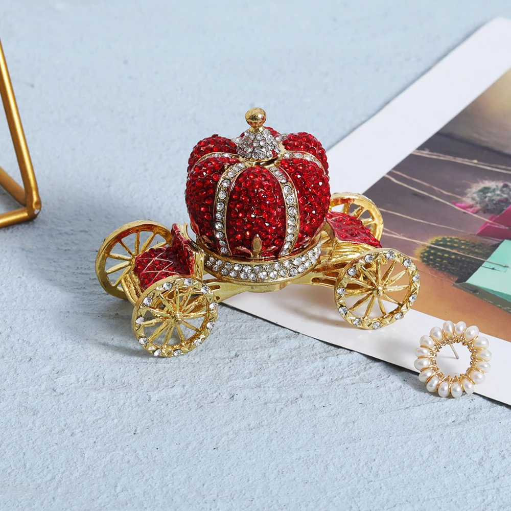 التاج الأحمر سيارة حلية صندوق متمحور حجر الراين مرصع بالجواهر الملونة خاتم من المينا صندوق قابل للفتح الزخرفية يتوقف عرض المجوهرات حامل #4