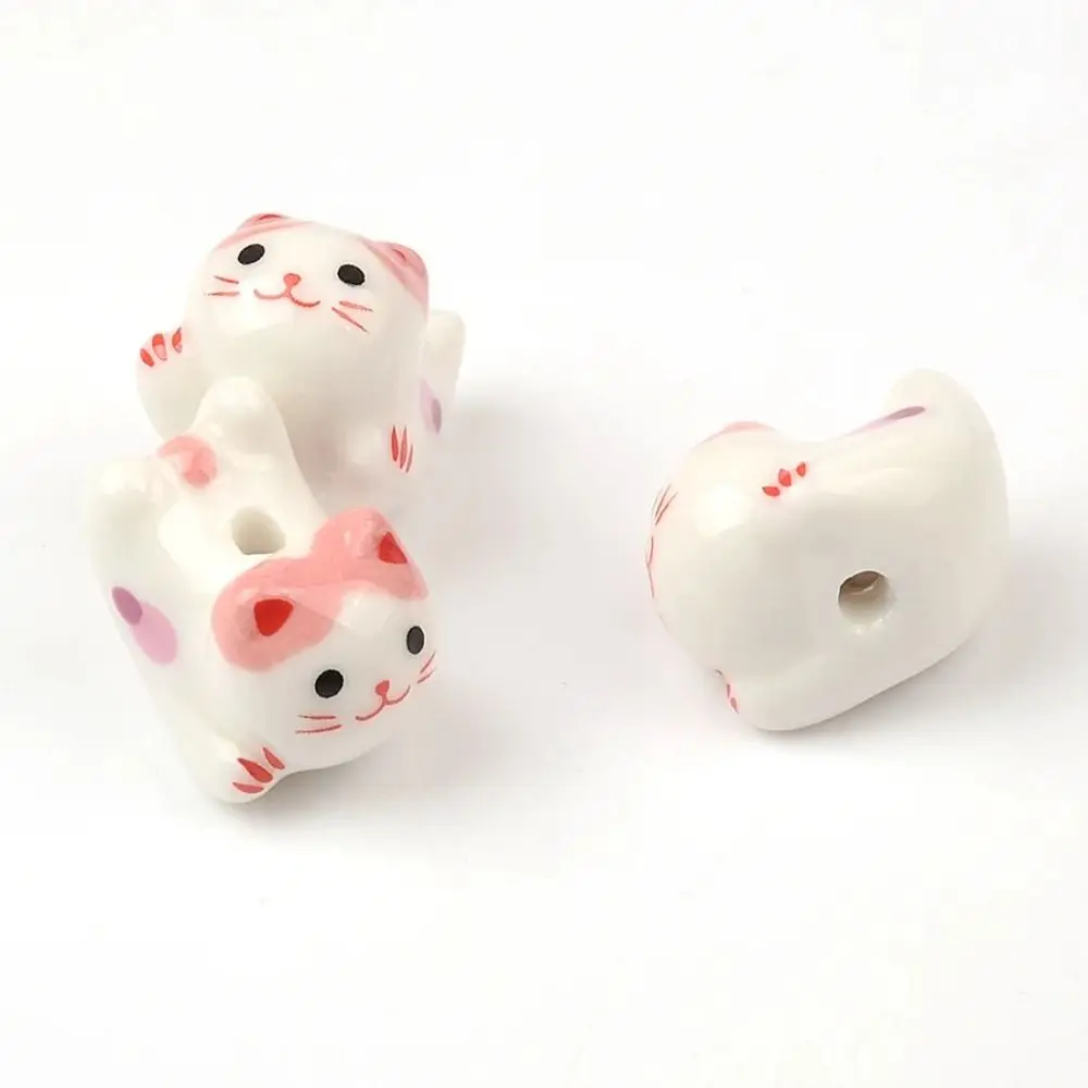 Kitty Ceramic Calico Cat Beads Cat Makeing Bracelet DIY Jewelry Accessory Porcelain Handmade Fortune Cat Loose Spacer Beads image 5