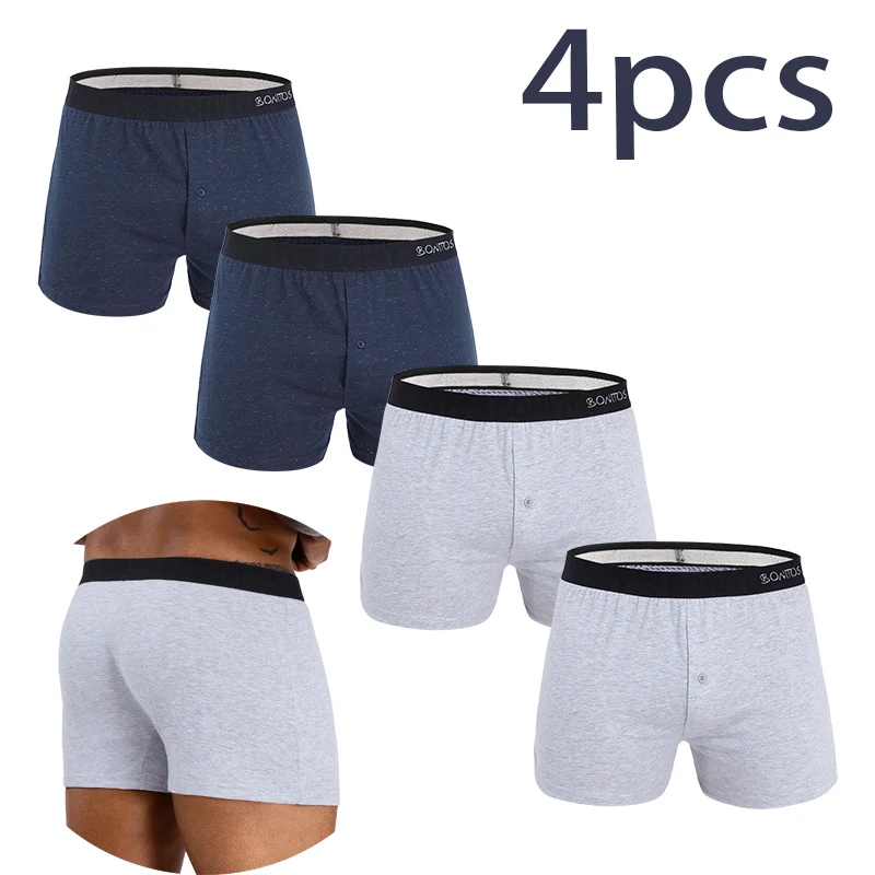 4Pcs-Men's Panties Reflective Man Boxer Underwear Cotton Sexy Male Shorts Luxury Set Slip Trunks Kener Men Underpants Gift