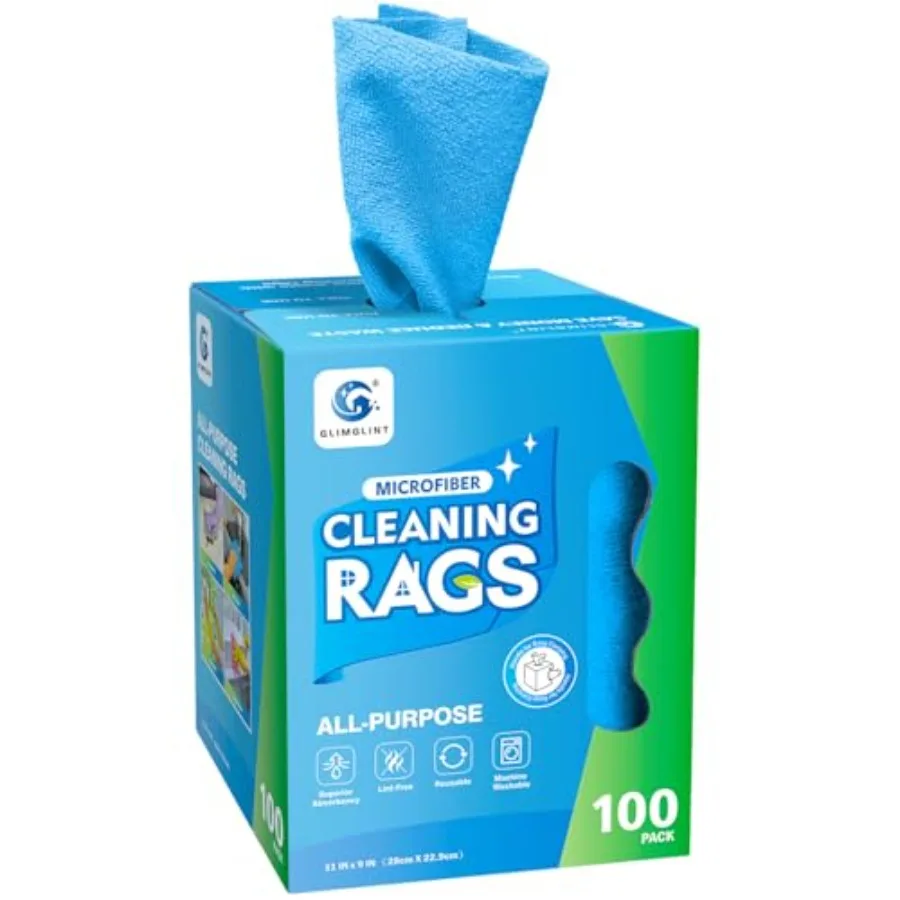 

Shop Towel 100 Pack Blue Microfiber Cleaning Cloth Lint-Free Ultra Absorbent Reusable Paper Towels for Home Kitchen Car Garage
