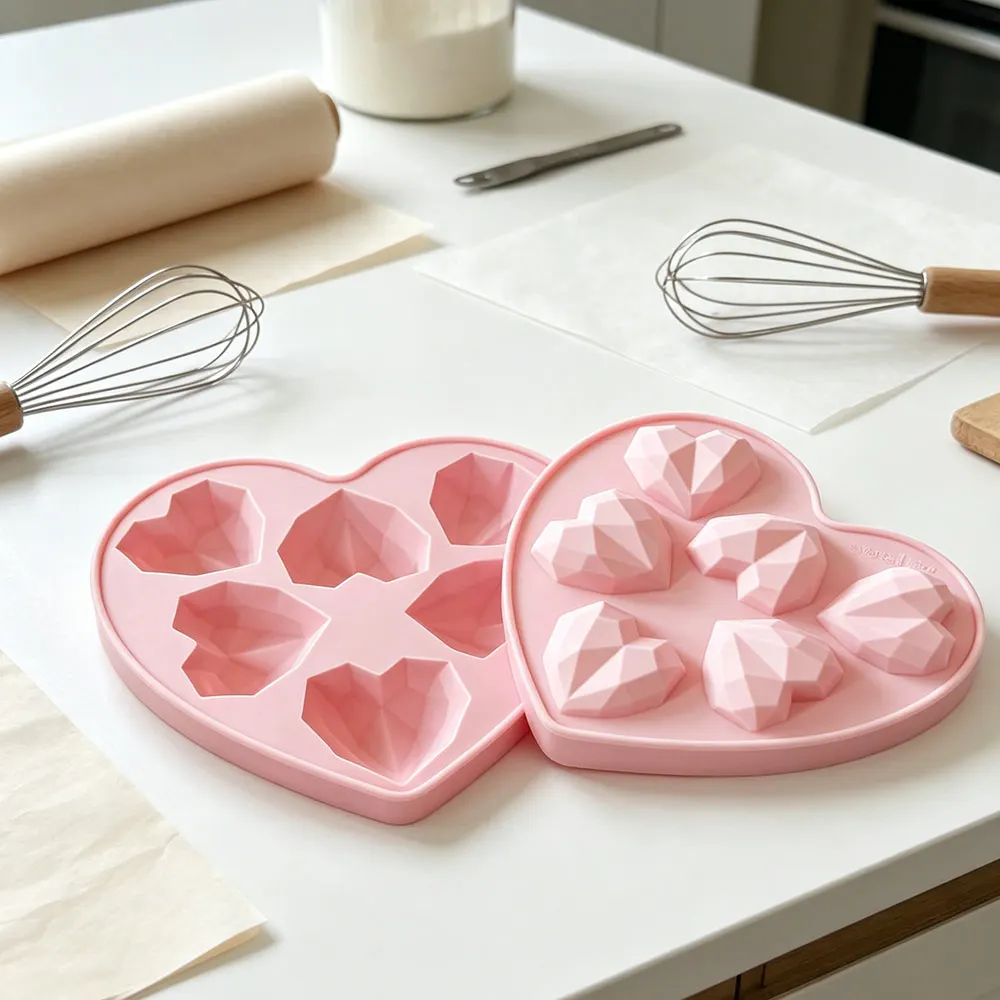 Diamond Heart Shaped Cake Pans Heart Silicone Mold for Baking Chocolate Mold,Ice Cube Mold,Valentines Silicone Molds