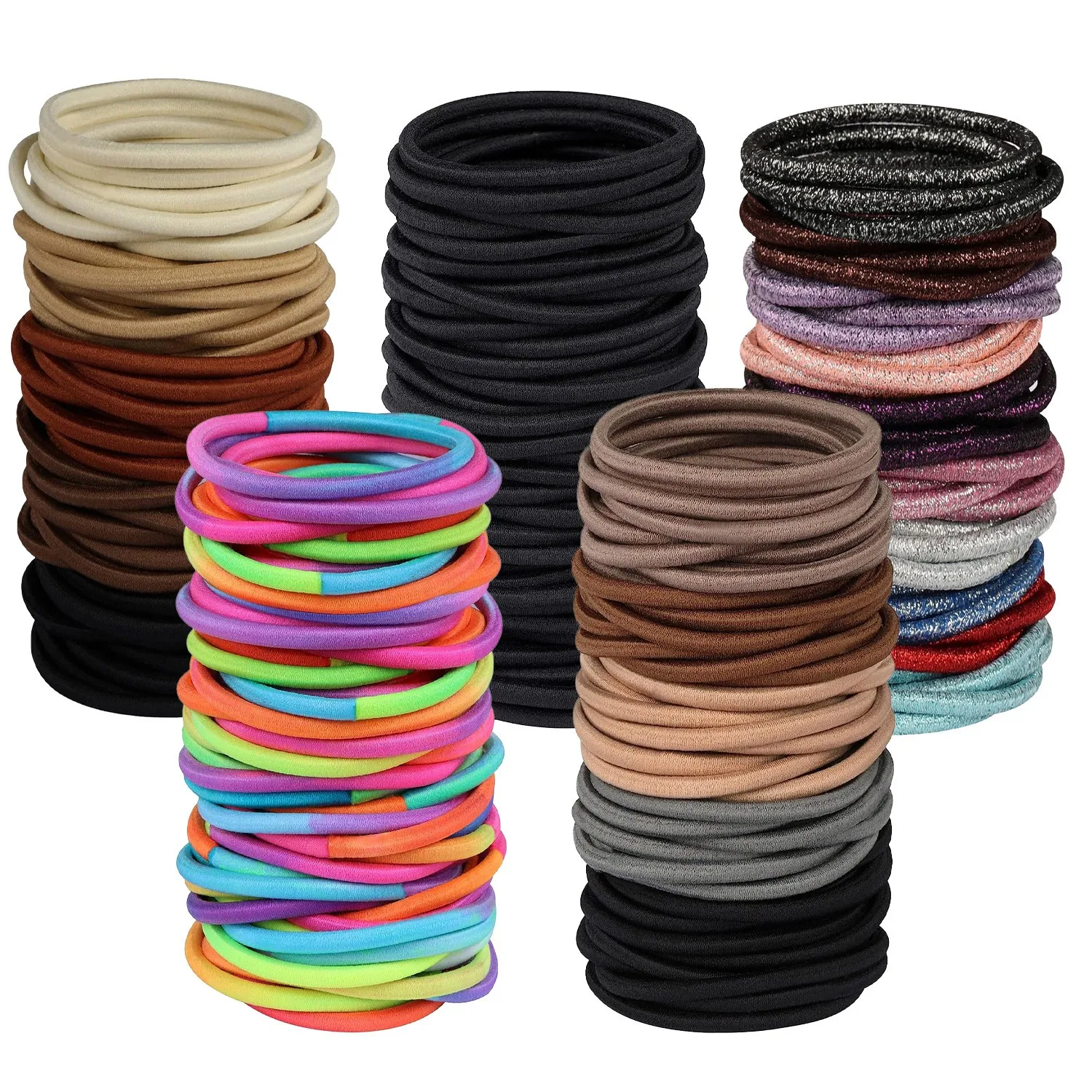 Multy-Colored Hair Ties for Thick Hair, 120 PCS Large Hair Elastics, No Damage Ponytail Holders for Women, Men and Girls