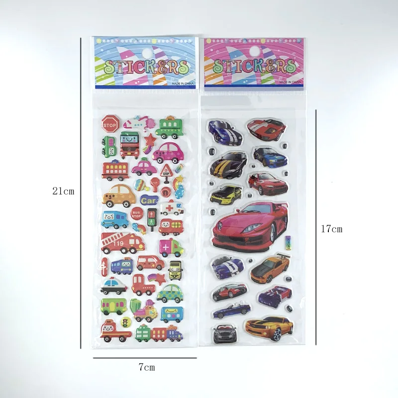 12 Sheets/Set Various Transportation Truck Cartoon Cars Bubble Sticker for Children Boys Scrapbook Stickers Educational Toys