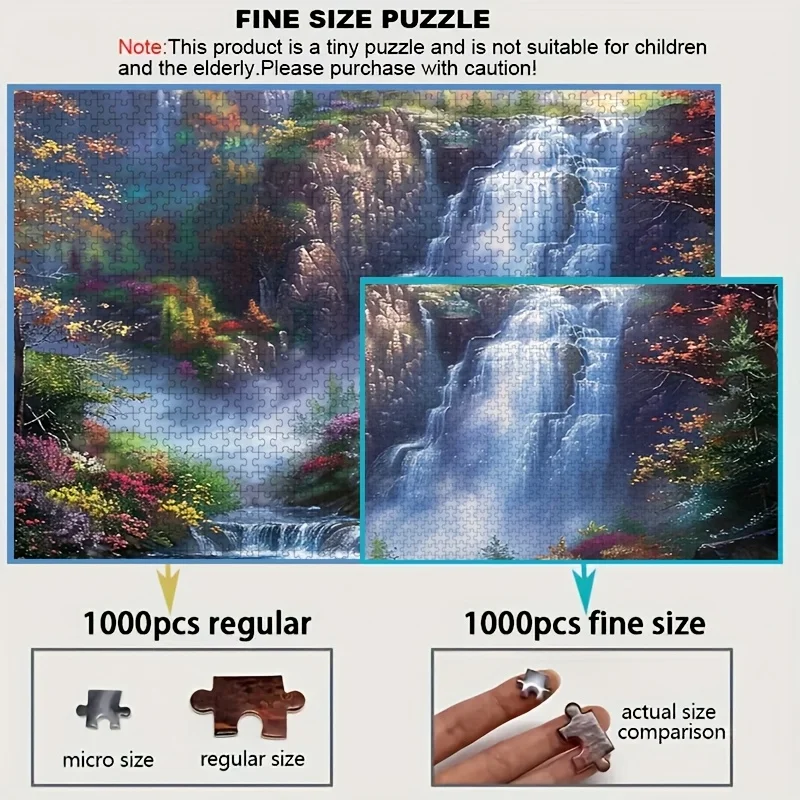 鮮やかな山の滝と花のシーン ジグソーパズル 大人向け 自然テーマ 知的ゲーム ホームレジャー 装飾パズル