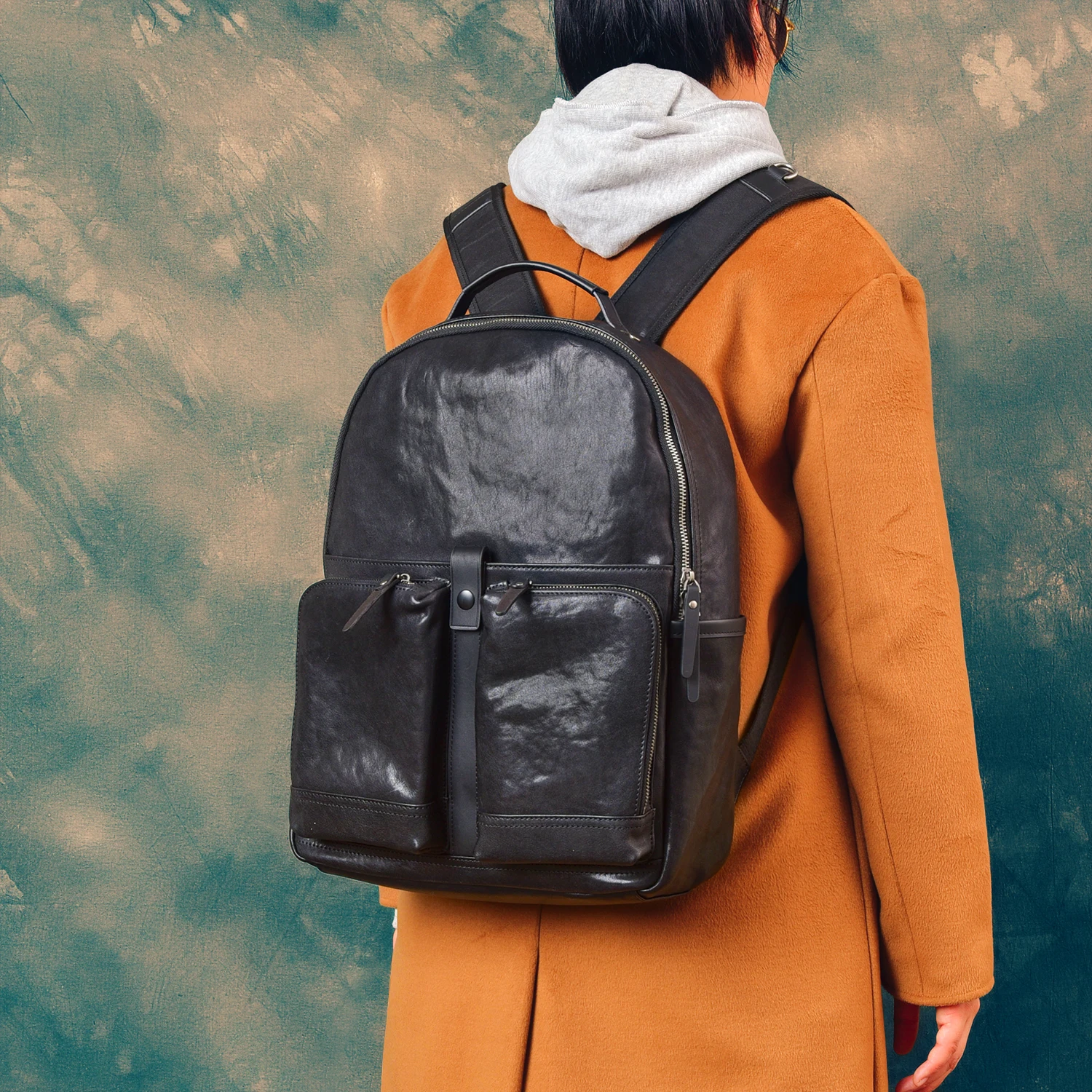 

PNDME outdoor travel first layer cowhide men's backpacks fashion casual designer handmade genuine leather black schoolbags