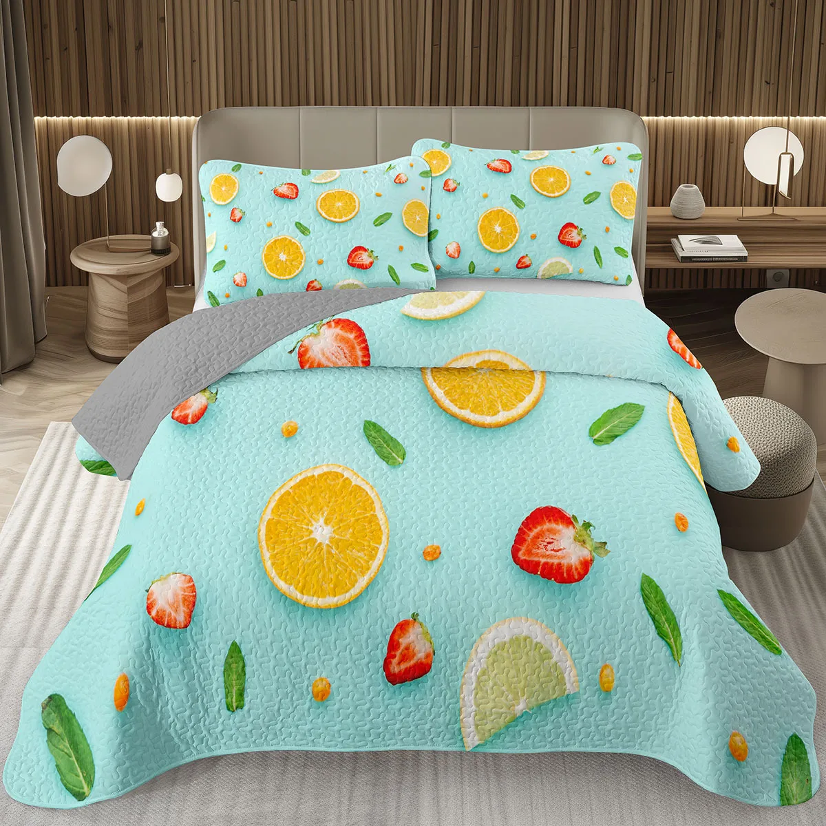 

Cartoon Bedspread Queen Twin Size Kawaii Fruit Coverlet 2/3 Pcs Soft Lightweight Reversible Quilted Bedding Set with Pillow Sham