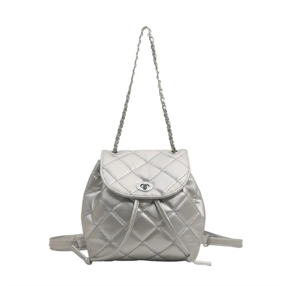 

Simple Cute Small Backpack Pu Leather Large Capacity Rhombic Lattice Chain Shoulder Bag Korean Style Handbag Pu Bucket Bag Gift