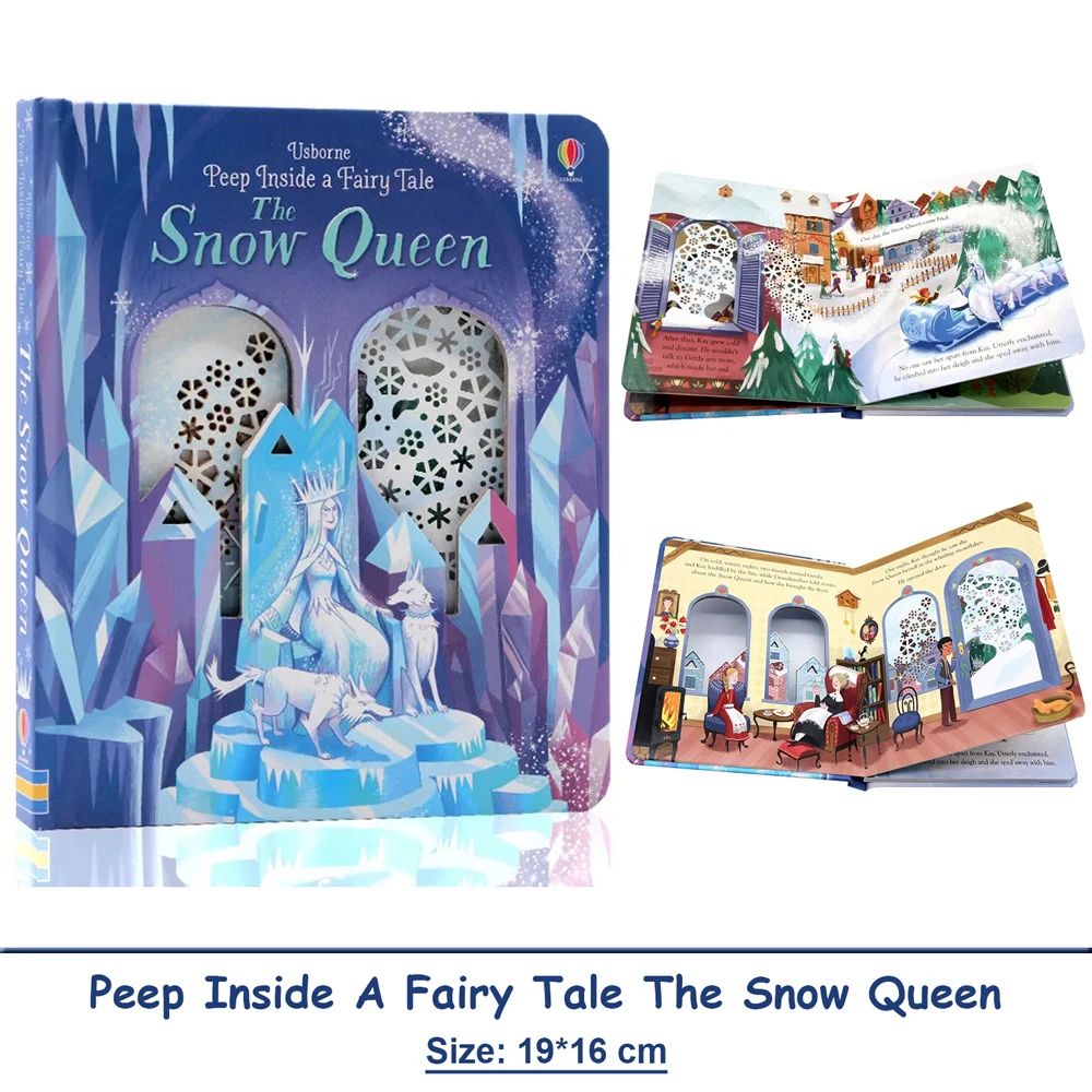 

Usborne Peep Inside A Fairy Tale Snow Queen Монтессори, развивающие английские книжки с картинками для детей, книга с рассказами для чтения