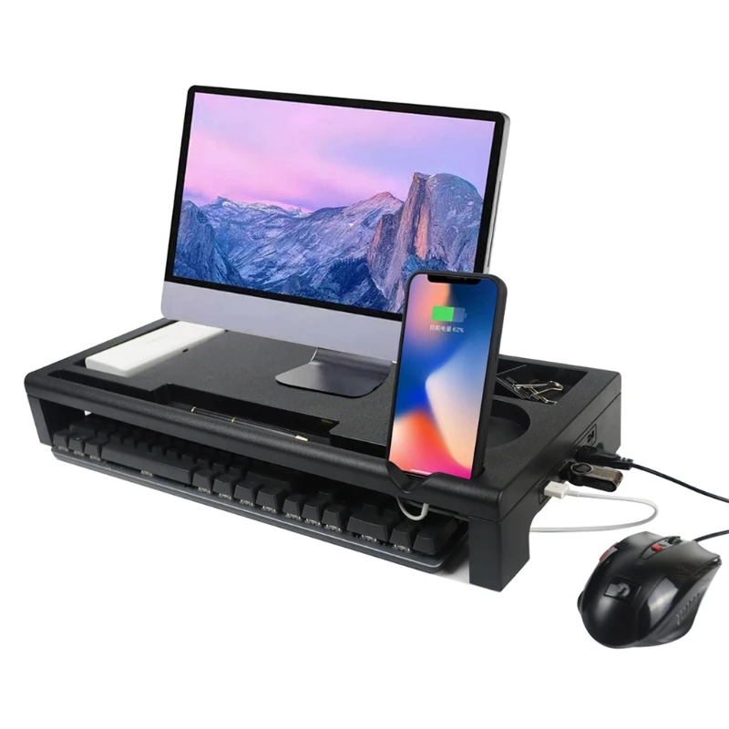 

Abs Computer Screen Stand Increase Stand Usb Split Line Classified Storage Shelf Ergonomic for Desktop Monitor Screen