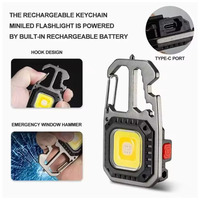 Mini LED Portable Keychain Flashlight Multi-function Super Bright Work Light Emergency Lighting With Window Hammer Bottle Opener