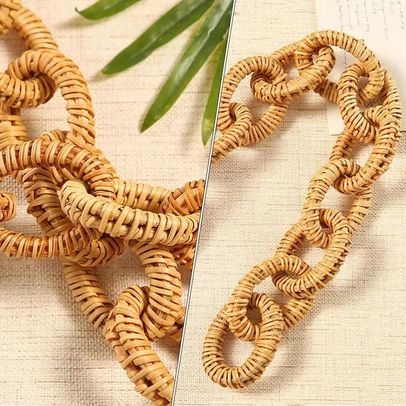 Nordics Natural Rattan Chain Link Decor 13-Rings Coffee Table Decorative Accents Sculpture Interior Boho Room Decor Knot Chain