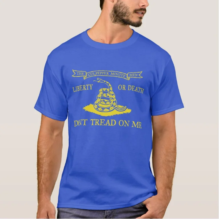 Don't Tread on Me Liberty or Death Culpeper Minutemen Rattlesnake Flag T-Shirt. Premium Cotton Short Sleeve O-Neck Mens T Shirt