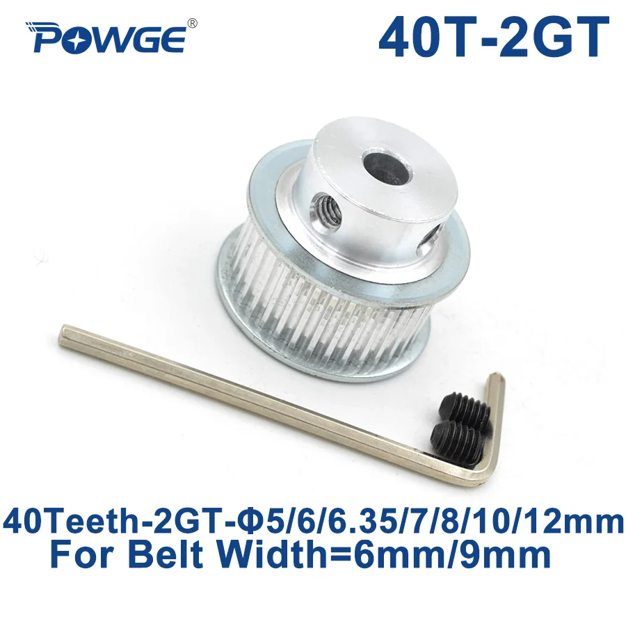 POWGE 40 зубьев 2GT 2M, диаметр шкива ГРМ 5/6/6,35/7/8/10/12 мм для GT2, ширина синхронного ремня 6/9 мм, маленькая люфта, 40 зубьев, 40 т
