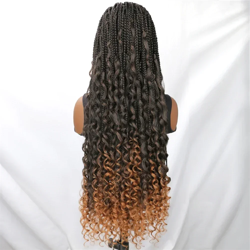 36 Inch Full Lace Box Braided Wigs Crochet Hair Dreadlocks Synthetic Jumbo Braids Wig For Women Baby Hair Transparent Lace Wig