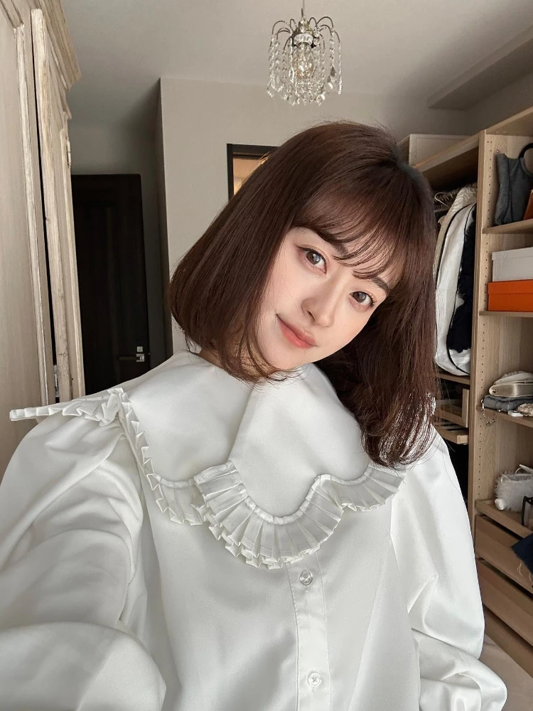 Solid Women Shirts Long Sleeve Ruffled Peter Pan Collar Blouse Tops 2024 Blusas Mujer De Moda Loose Sweet Fashion Autumn Blouses