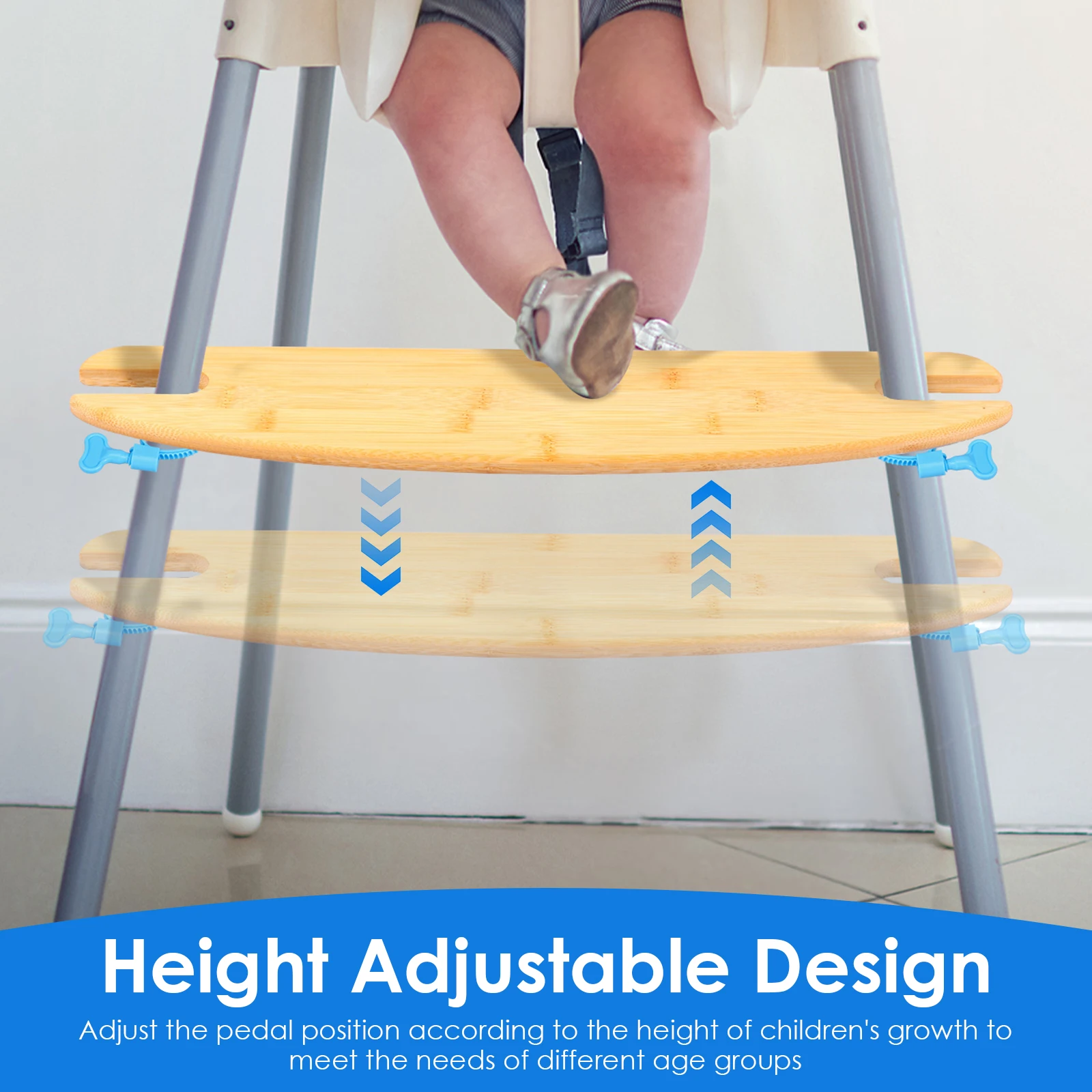 Wood Highchair Footrest Adjustable Baby Highchairs Pedal with Rubber Rings Round Corners Universal Kids Highchair Accessory