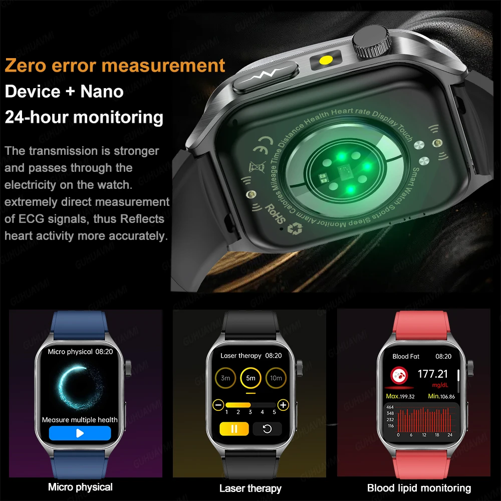 2025New AI-GPT Laser Treatment SmartWatch Sapphire screen Blood fat Uric Acid ECG+PPG Health Diagnosis BT Call Bracelet Men lady
