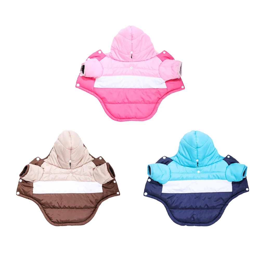 Warme Hundejacke mit Kapuze, Wintermantel für kleine und mittelgroße Hunde, weiche, wattiert Baumwollkleidung für Welpen, winddichtes Outfit mit Leinenloch. – Detail 3