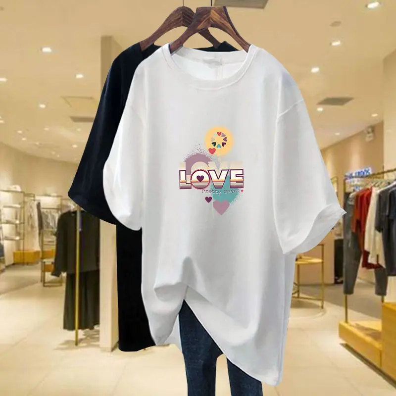 

Women Short Sleeve Causal Letter Printed T-shirt Summer New Basic All-match Loose All Cotton Tees