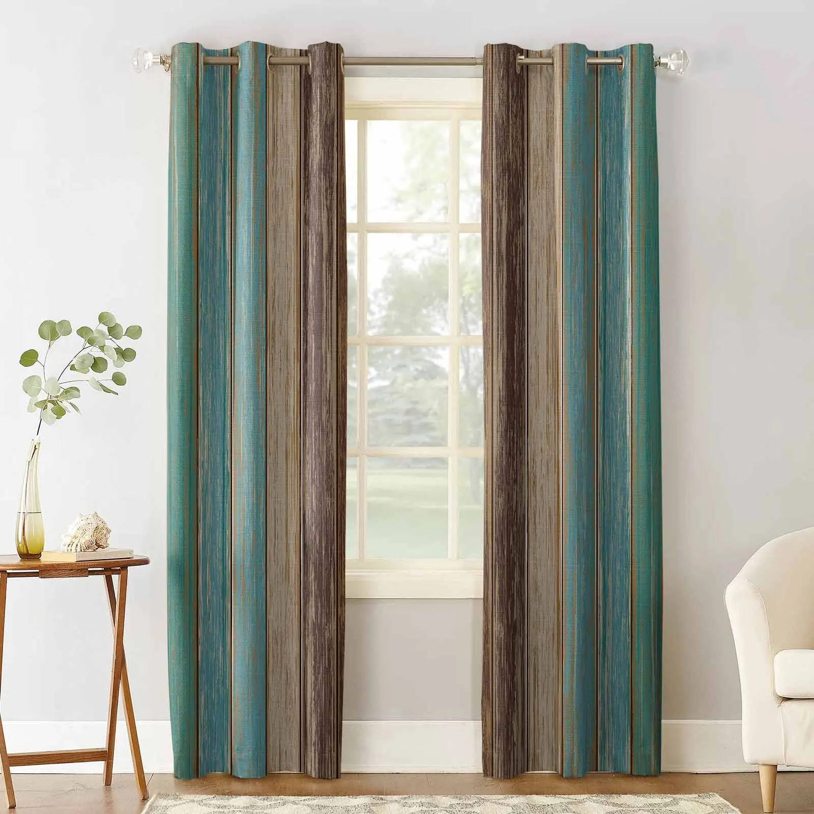 Green Retro Wood Grain Curtains for Living Room Window Decoration Curtains in Home Kitchen Luxury Bedroom Drapes