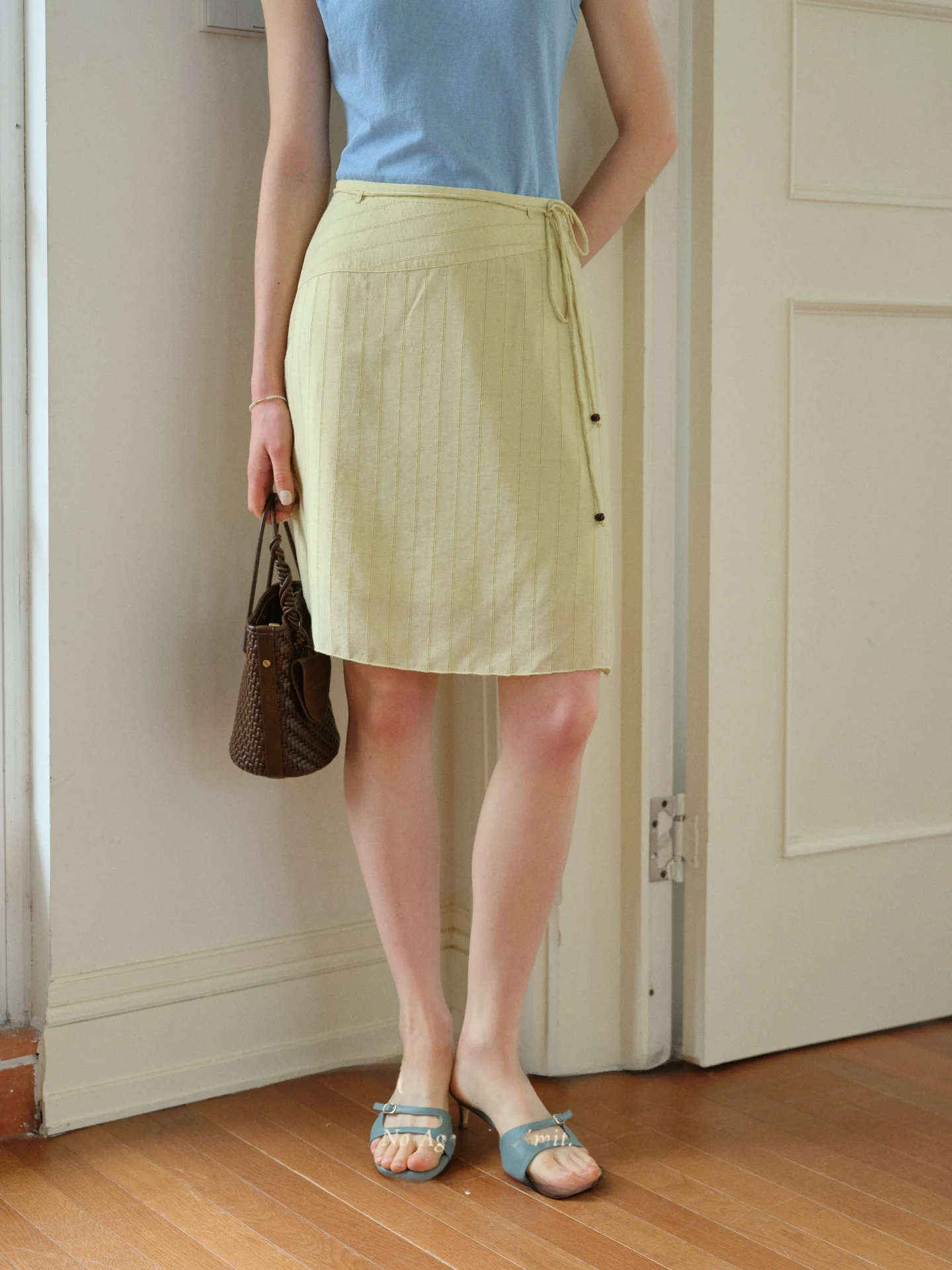 SimpleRetro Ladies High Waist Stripe  Skirt with Bow Tie Versatile Short A-Line Skirt Comfortable Viscose Blend Summer Dr...