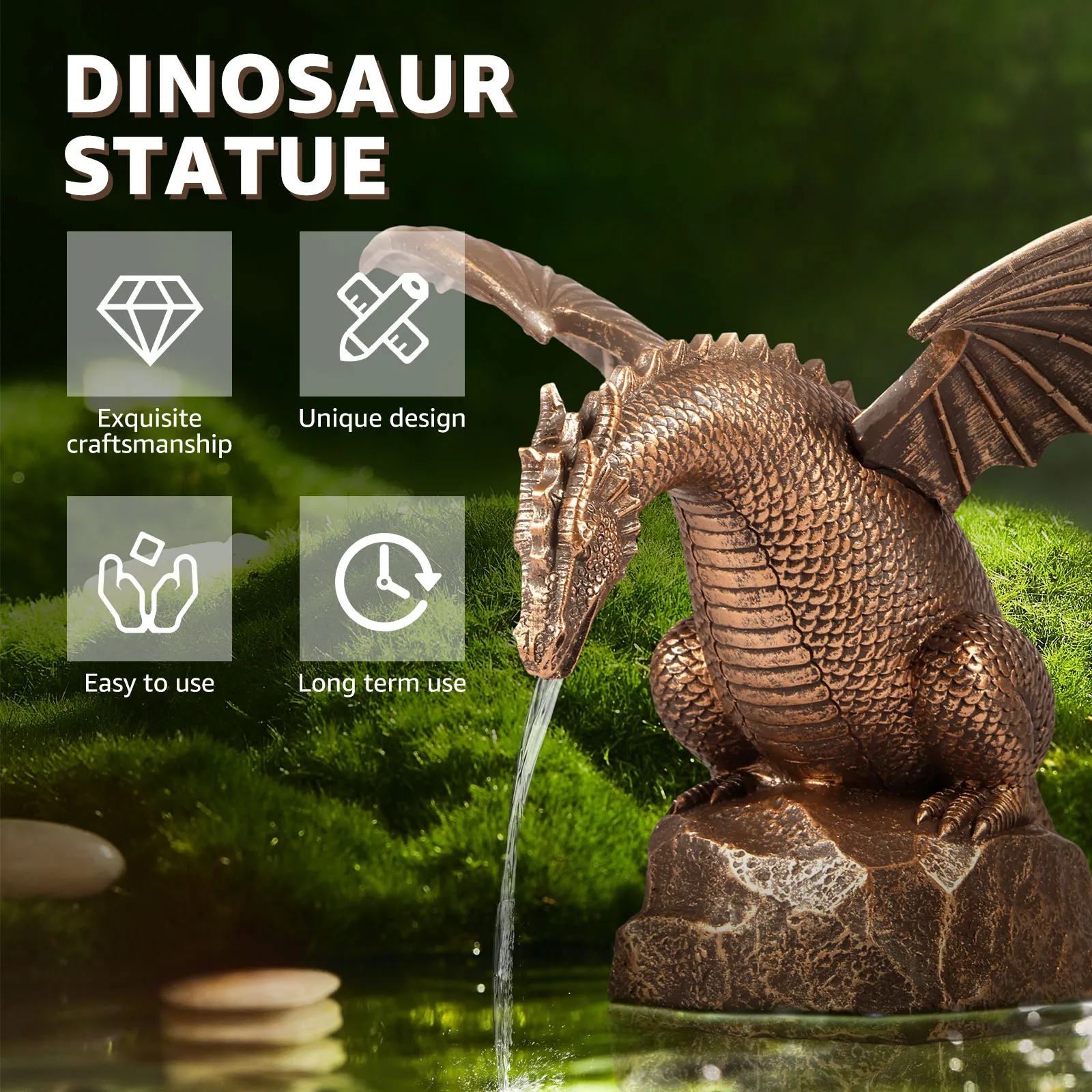 Dragon Water Fountain Garden Decoration Garden Dragon Statue Fountain Décor Resin Fountain Sculpture Dragon Fountain Ornament