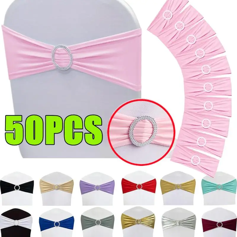 

New 50-10PCS Elastic Chair Knot Wedding Decoration Buckle Sashes Back Cover Mariage Hotel Home Seat Elegant Modern Ribbon Decors