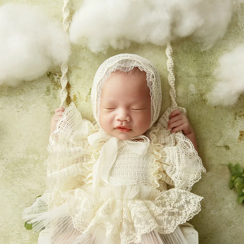 Baby Girl Newborn Photoshoot Outfits Pretty Cute Dress Cloud Swing Hat Garland Shooting Props Studio Creative Angel Photo Props