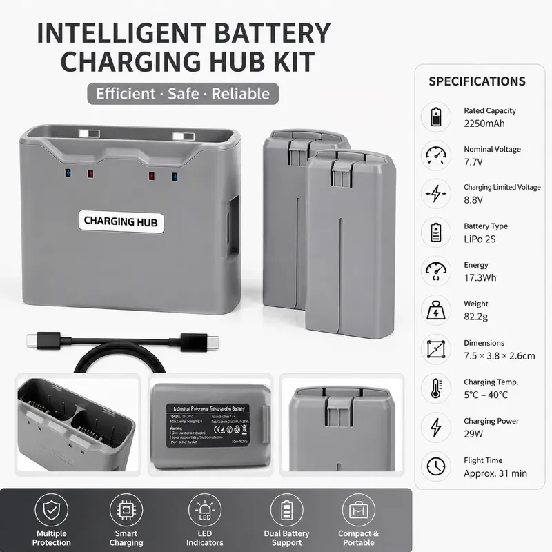 Replacement Battery and Dual Charging Hub Set for DJI Mini 2 4K Series Drone Accessories