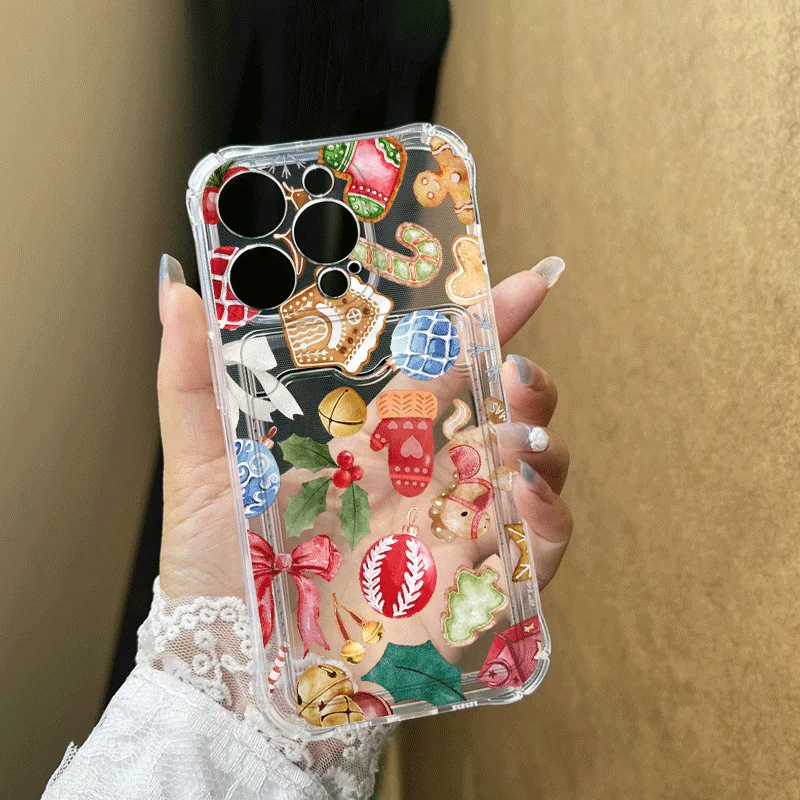 الكرتون السنة الجديدة عيد الميلاد سانتا واضح قضية الهاتف آيفون 16 15 14 13 12 11 برو ماكس Mini XS 7 8 14Plus محفظة حافظة للبطاقات
