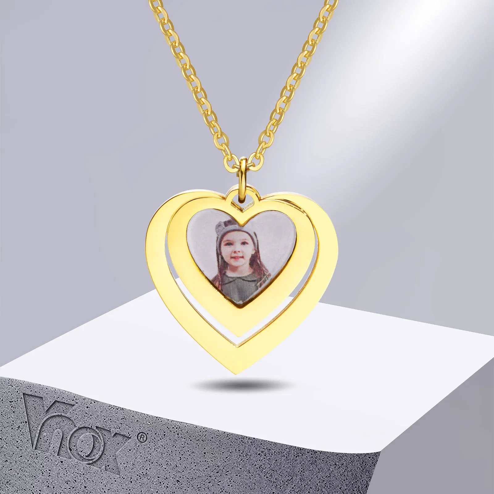 

Vnox Free Personalize Photo Picture Necklaces for Women,Stainless Steel Heart Waterdrop Pendant Collar,Custom Engrave Gift