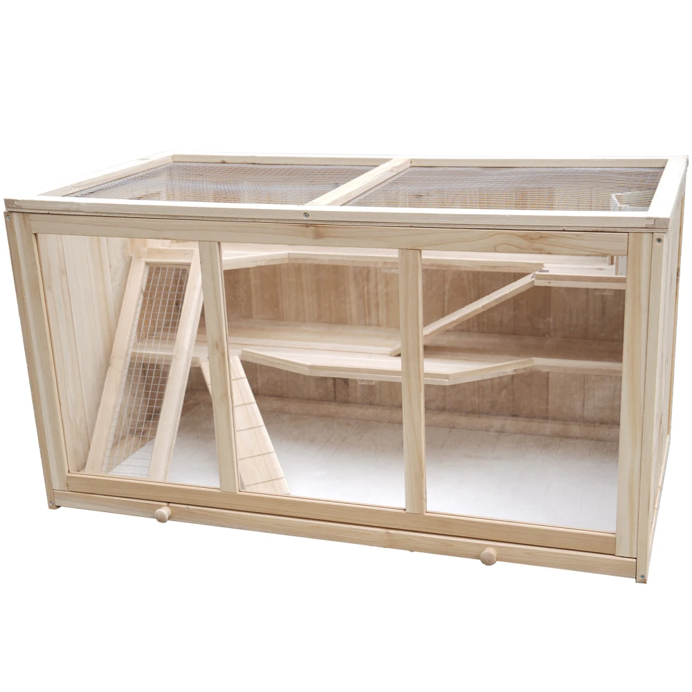 Ye Large Wooden Hamster Cage with Acrylic Windows, Multi-Level Small Pet Habitat with Deep Tray, Ventilated Hutch for Syrian, Dwarf Hamsters, Rabbits, Guinea Pigs & Chinchillas view 2